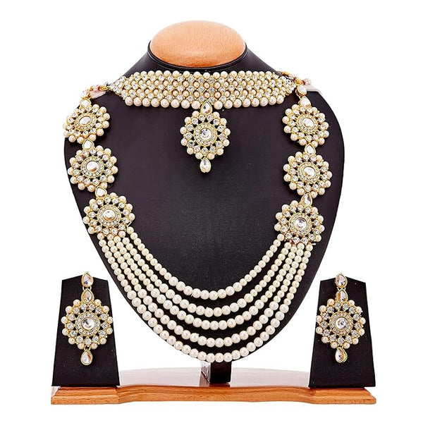 Artificial  Jewellery Only,Womens Gold Plated Bridal Long Necklace Set Neck Choker with Earrings and Maang Tikka for Women & Girls