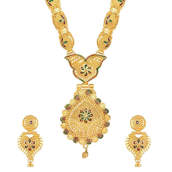 Artificial  Jewellery Only,Shining Diva Fashion Latest Long Design Necklace Set For Women Traditional One Gram Gold Plated Jewellery Set for Women (Golden)