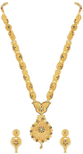 Artificial  Jewellery Only,Shining Diva Fashion Latest Long Design Necklace Set For Women Traditional One Gram Gold Plated Jewellery Set for Women (Golden)