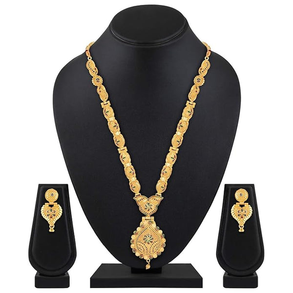 Artificial  Jewellery Only,Shining Diva Fashion Latest Long Design Necklace Set For Women Traditional One Gram Gold Plated Jewellery Set for Women (Golden)