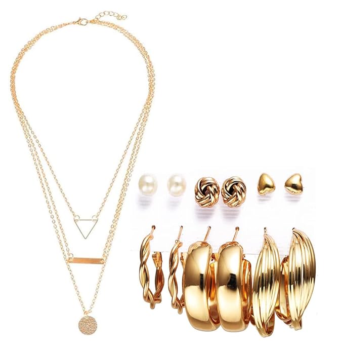Artificial  Jewellery Only, Necklace and Earrings Combo Jewellery Set for Girls and Women (Gold)
