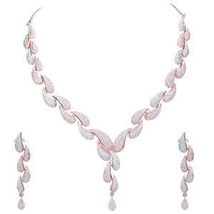 Artificial  Jewellery Only,Ratnavali Jewels American Diamond CZ Rose  Designer Jewellery Set/Necklace Set with Chain & Earring for Girls/Women