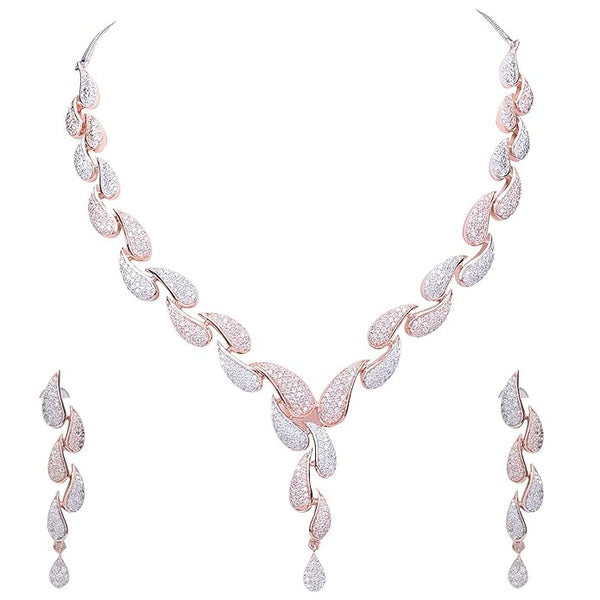 Artificial  Jewellery Only,Ratnavali Jewels American Diamond CZ Rose  Designer Jewellery Set/Necklace Set with Chain & Earring for Girls/Women