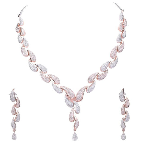 Artificial  Jewellery Only,Ratnavali Jewels American Diamond CZ Rose  Designer Jewellery Set/Necklace Set with Chain & Earring for Girls/Women
