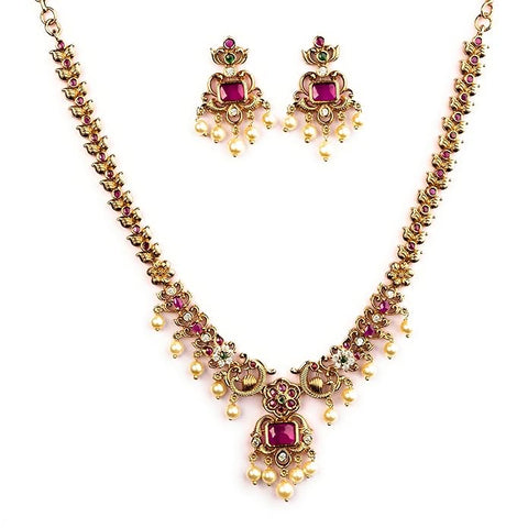 Artificial  Jewellery Only,Sasitrends Enchanting  Peacock and Floral Pearl Necklace Jewellery Set for Women & Girls