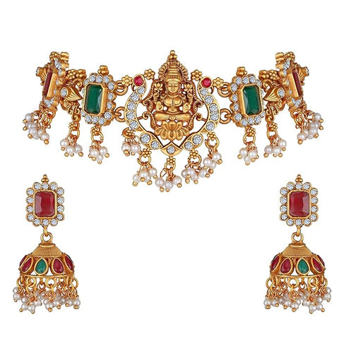 Artificial  Jewellery Only,Shining Diva Fashion Latest Stylish Design Fancy Pearl Choker Traditional Temple Necklace Jewellery Set for Women