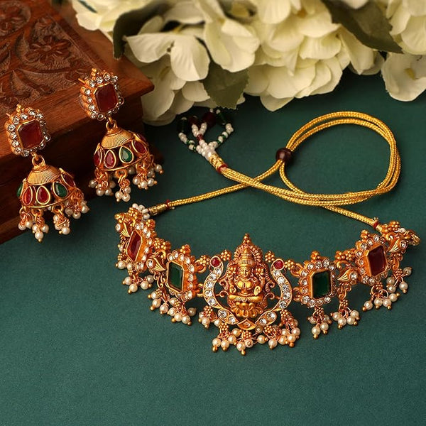 Artificial  Jewellery Only,Shining Diva Fashion Latest Stylish Design Fancy Pearl Choker Traditional Temple Necklace Jewellery Set for Women