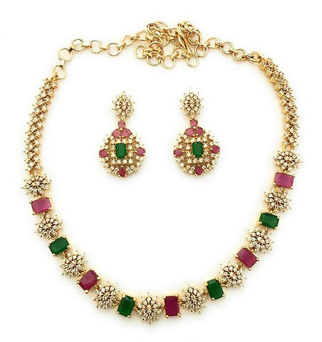 Artificial  Jewellery Only,Sasitrends Traditional Micro  Multi Color AD American Diamond Jewellery Necklace Jewellery Set for Women and Girls