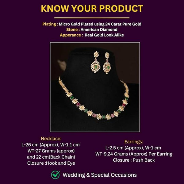 Artificial  Jewellery Only,Sasitrends Traditional Micro  Multi Color AD American Diamond Jewellery Necklace Jewellery Set for Women and Girls