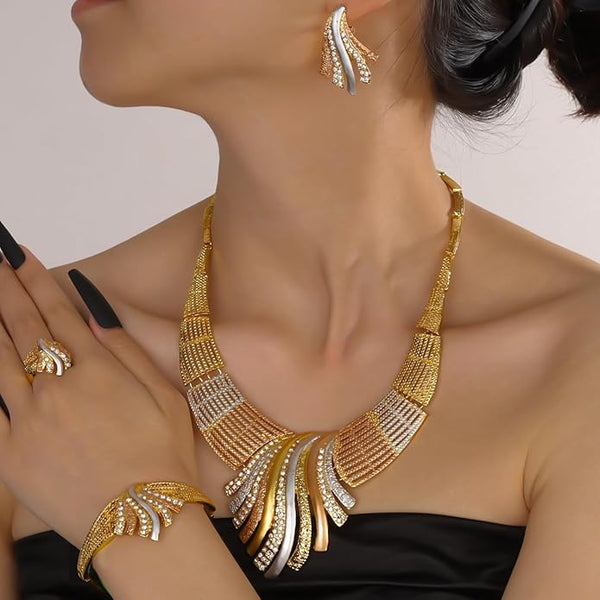 Artificial  Jewellery Only,Necklace Set Dubai Golden Costume Jewelry Set Nigerian Wedding Jewellery for Ladies