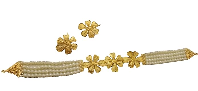 Artificial  Jewellery Only,Purabi Jewels  Ethnic Multistrand Pearls Flower Design Choker Chick Necklace & Earring Set For Women and Girls