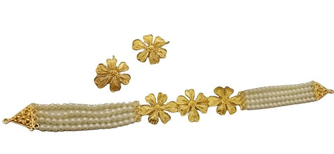 Artificial  Jewellery Only,Purabi Jewels  Ethnic Multistrand Pearls Flower Design Choker Chick Necklace & Earring Set For Women and Girls