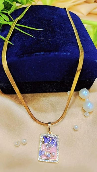 Artificial  Jewellery Only,Necklace with Iridescent Square Pendant