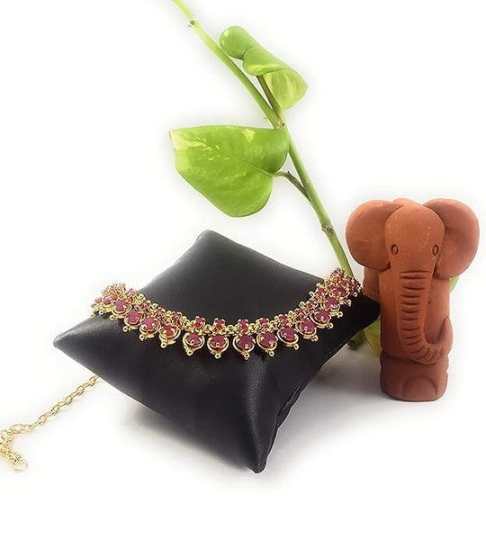 Artificial  Jewellery Only, South Indian Fashion Jewellery Stylish Ruby Emrald Stone Necklace for Women & Girls (DAT/HALL-02) (Yellow)