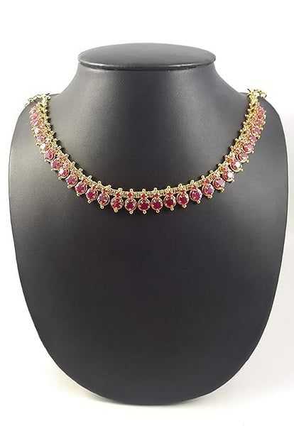Artificial  Jewellery Only, South Indian Fashion Jewellery Stylish Ruby Emrald Stone Necklace for Women & Girls (DAT/HALL-02) (Yellow)
